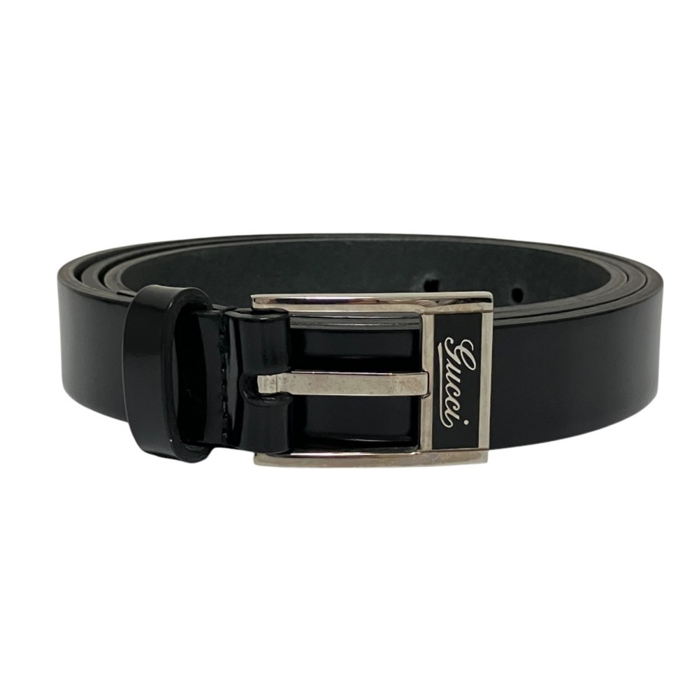 Gucci Square Logo Buckle Leather Belt 201773, Size 40inch (100cm), Black, Men's